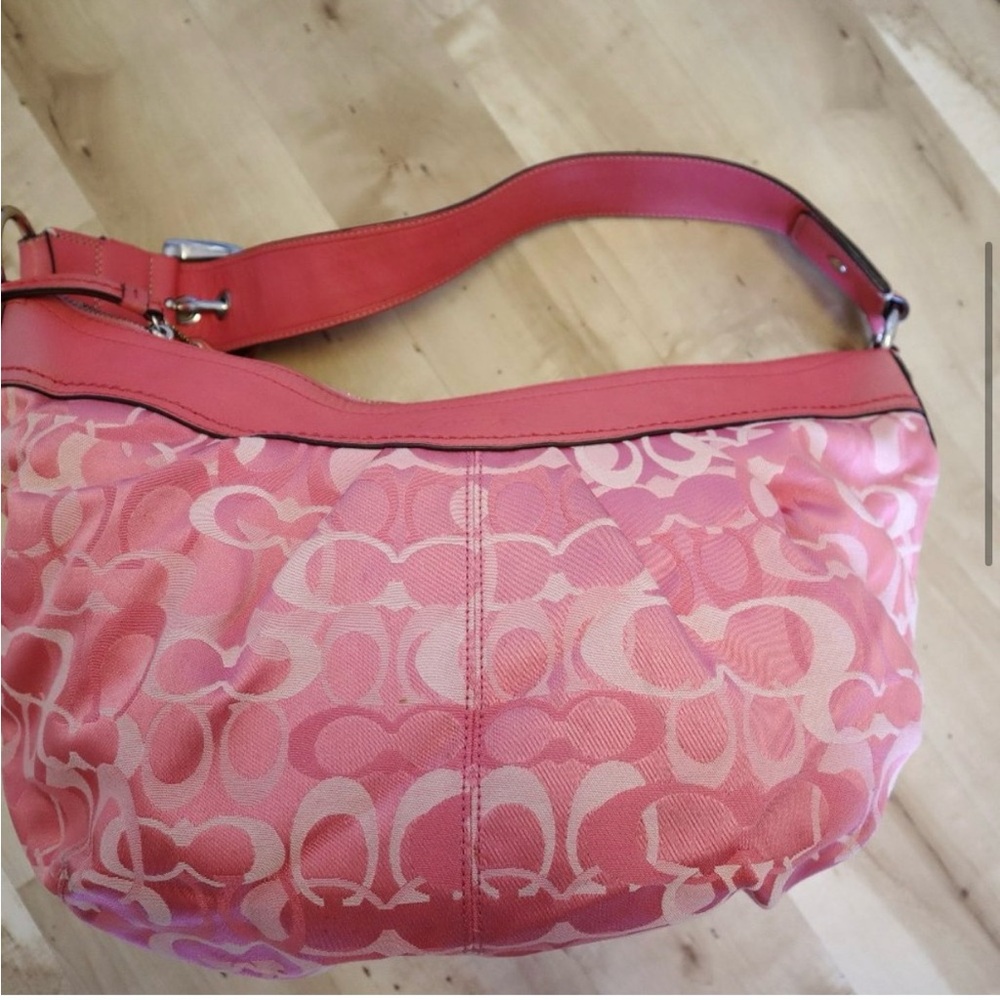 Y2K rare pink Coach large canvas leather hobo Bag with Signature Monogram - Picture 12 of 16
